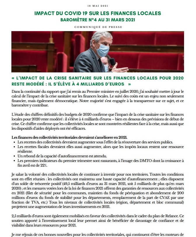L'impact du Covid 19 sur les finances locales.